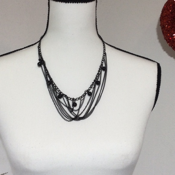 Black Multi-chain Beaded Necklace - Picture 1 of 10